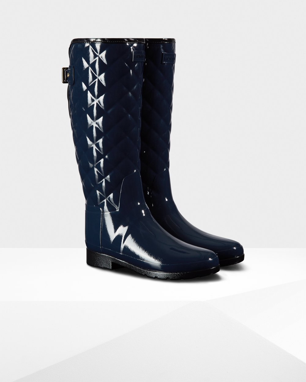 Botas de Lluvia Altas Hunter Mujer - Refined Adjustable Quilted Gloss - Azul Marino - TENJORS-54